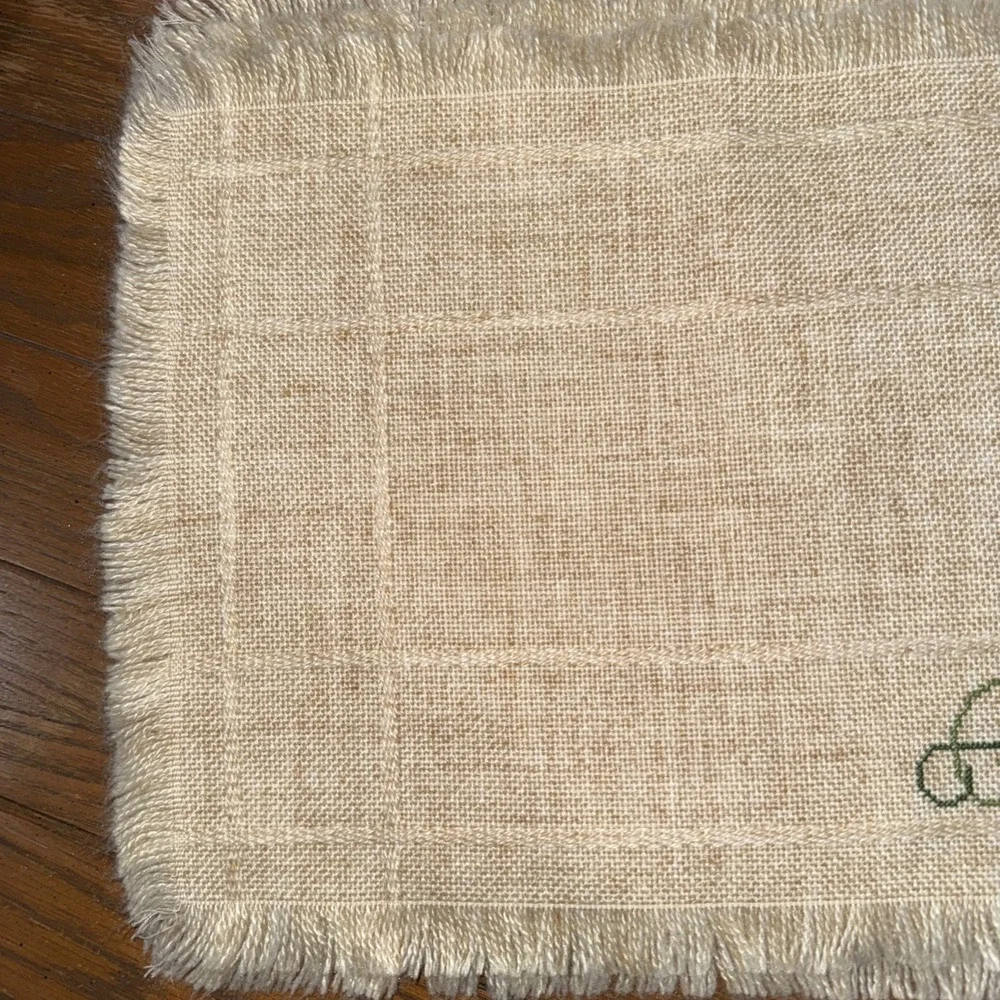 Cross Stitch Placemats 4 Tan Mat With Fringe With Brown Green Flowers 12